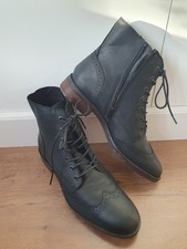 Fat Face Ladies Black Leather Ankle Boot Size 8 Camilla Zip Up, Laces Tightening