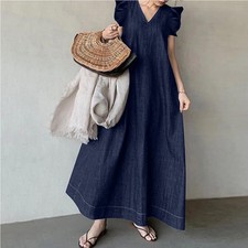 Summer Women V-Neck Jeans Midi