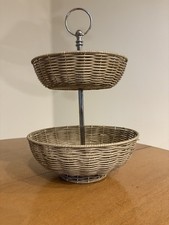 2 Tier Fruit / Produce Holder Basket Faux Tan Wicker 18" tall Countertop Storage