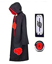 Formemory Akatsuki Costume Itachi Uchiha Anime Hooded Cape Headband Ring XL