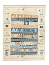 Vintage Turkish Oushak Rug 4.5x5.5 ft – Indigo & Camel – Boho Entryway Accent