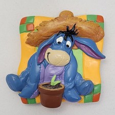 Vtg Eeyore 3D Ceramic Refrigerator Magnet Gardening Hat Plants Winnie the Pooh