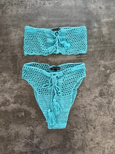 Crochet blue bikini set top - bikini,