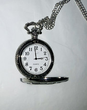 Novelty Analogue POCKET Style WATCH Silver Coloured + 28” Chain