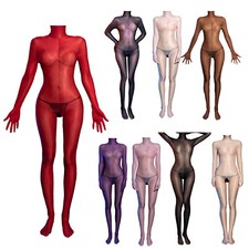 UK Women's Oil Shiny Glossy Bodystocking One Piece Crotchless Bodysuit Catsuits