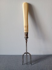 Antique Victorian Silver Plate and Bone Handle Toasting Bread Toast Muffin Fork