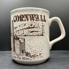 Cornwall Cornish Tin Mine & Cornwall Map Beige & Brown Stoneware Mug