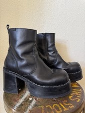 Vintage Y2K DESTROY Platform Chunky Black Leather Ankle Bootie Boots size 43