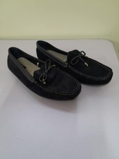 Ex M&S Women's Wide Fit Suede Bow Boat Shoes in Navy UK 6.5 RRP £49.50