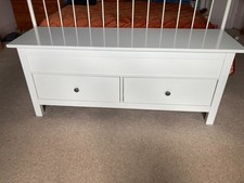 Large, white HEMNES wooden ottoman storage box with 2 drawers