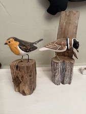 Archipelago Bird Wood Carving, Handcrafted, Rustic Sculpture Robin and plover