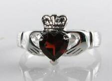 9CT 9K WHITE GOLD CLADDAGH GARNET HEART ART DECO INS RING FREE RESIZE