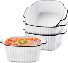 4PCS Ceramic Baking Dishes with Handles, 5.75"Square Lasagne Dish for Air Fryer,