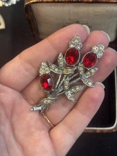 Vintage Red Rhinestone Floral