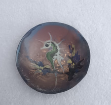 Vintage Holland enamel copper Seahorse small dish signed T Holland  1950s