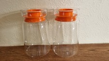 Rare 60's/70's  Pair Of Glass Storage Jars With Orange Lids
