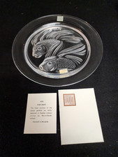 LALIQUE FRANCE  1975 Annual Plate Fish Duet w/Box + Papers 8½"