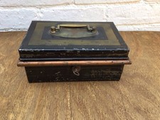 Vintage Early 20th Century Metal Cash Box With Tray And Key