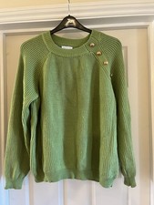 Wallis Women's Green Jumper With Gold Button Detail On Shoulder Size L
