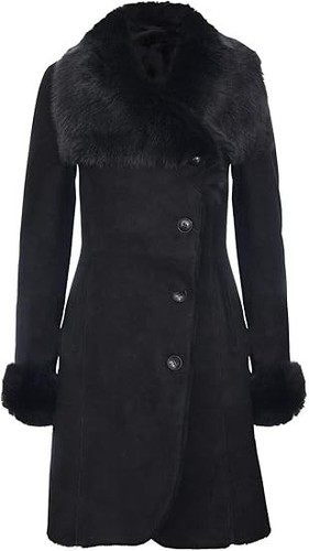 Women black shearling coat - black,