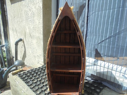 Vintage wooden blue boat - blue,