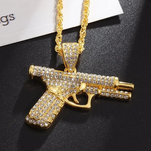Bling iced out pistol pendant - bling,