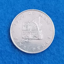 1976 Isle Of Man 5p Coin , Laxey Wheel On Map , Low Mintage