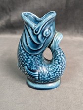 Vintage 4" Blue Ceramic Fish Gluggle Jug Decorative Pitcher