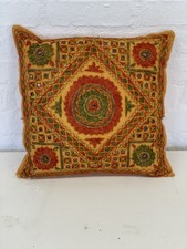 Vintage Traditional Indian Needlework Mirrorwork Cushion Cover 30cm