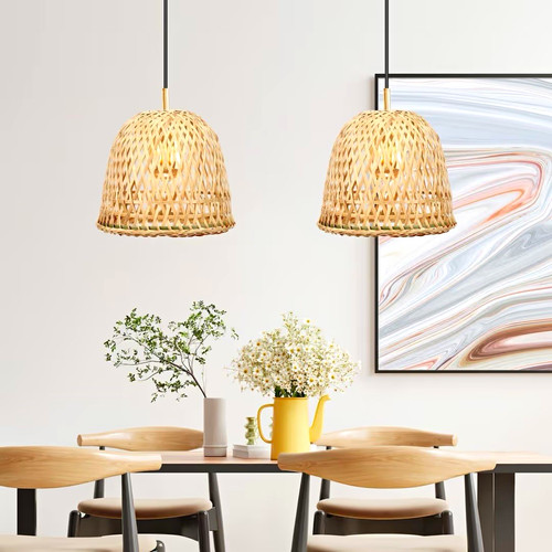 Rattan woven beige pendant - rattan,