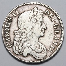 SCARCE 1677 V. NONO KING CHARLES II GREAT BRITAIN THIRD BUST SILVER CROWN COIN