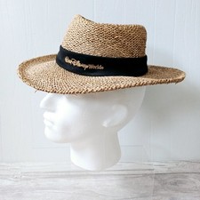 Walt Disney World Boater Hat Size S M Straw Vintage Flat Rim Embroidered Ribbon