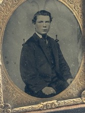 Antique Daguerreotype Young Gentlemen Dressed Well Sitting For Portrait 2 1/2x 3