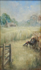 AUSTRALIAN OIL PAINTING ON BOARD JUST A LITTLE NAP BY MARJORIE HARVEY