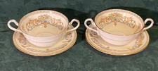 Aynsley Henley Two Handled Soup Bowls and Saucers X 2