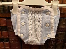 Pale Blue & White Miranda Spanish Jam Pants Nappy Cover - Age 3 Months - New
