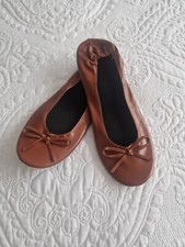 Brown Size 5 / Size 6 Fold Up Flats Roll Up Pumps After Wedding Party Pumps 