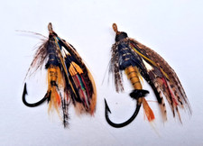 Pair Of Gut Eye Salmon Flies "Jock Scotts" Sizes 3 And 5 - Fair Condition