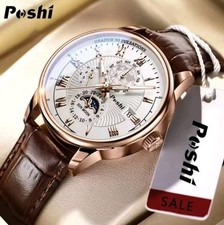Mens Watch Leather Strap Waterproof Luxury Quartz Analog Luminous Wristwatch 