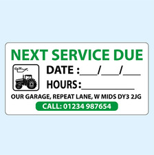 100 Service Reminder Personalized Service Due Sticker Tractor or Plant Machinery