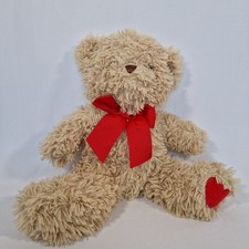 Teddy Bear with Big Red Bow Soft Cuddly Toy Heart Paw Free Postage