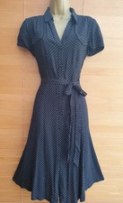 Vintage 40s 50s style Black White Polka-dot party shirt tea dress UK 12 Goodwood