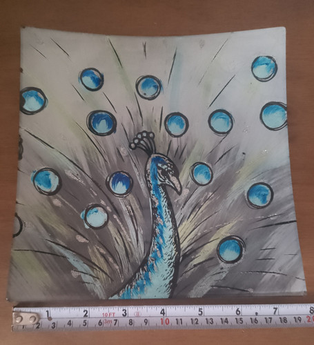 Glass hand painted peacock - painted,