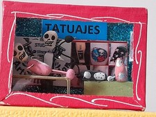 Miniature Day of the Dead Tattoo Parlor Shadow Box Mexican Folk Art Halloween