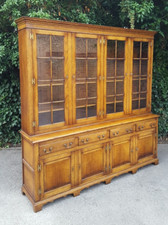 TUDOR OAK 4 DOOR LIBRARY BOOKCASE