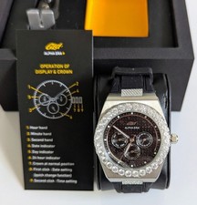 GLD Alpha Era Iced Bezel Black Dial 42mm Men's Quartz Watch S/Steel Rubber Strap