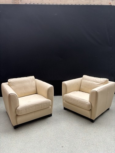 Cream genuine leather armchair - cream,