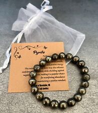 PYRITE Bracelet Stretch Fit Handmade With Gift Bag & Card Crystal Gemstone 8mm