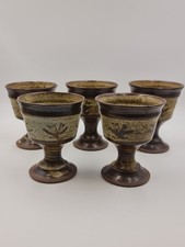 Vintage Jacquie Durant Studio Pottery Wine Goblets x5 – 1970s Cornwall  Nautical