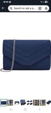 Milisente Navy Bag with Silver Chain Shoulder Strap or Clutch New Without Tags